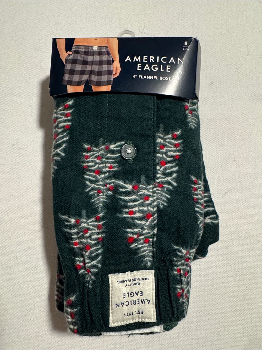 Flannel Boxers Mens Small American Eagle Green